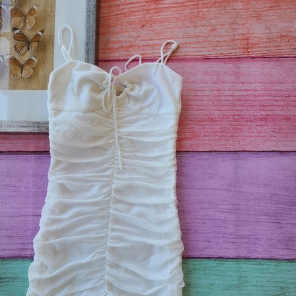 Princess Polly White Sassy Ruched Mesh Mini Dress - Picture 9 of 13
